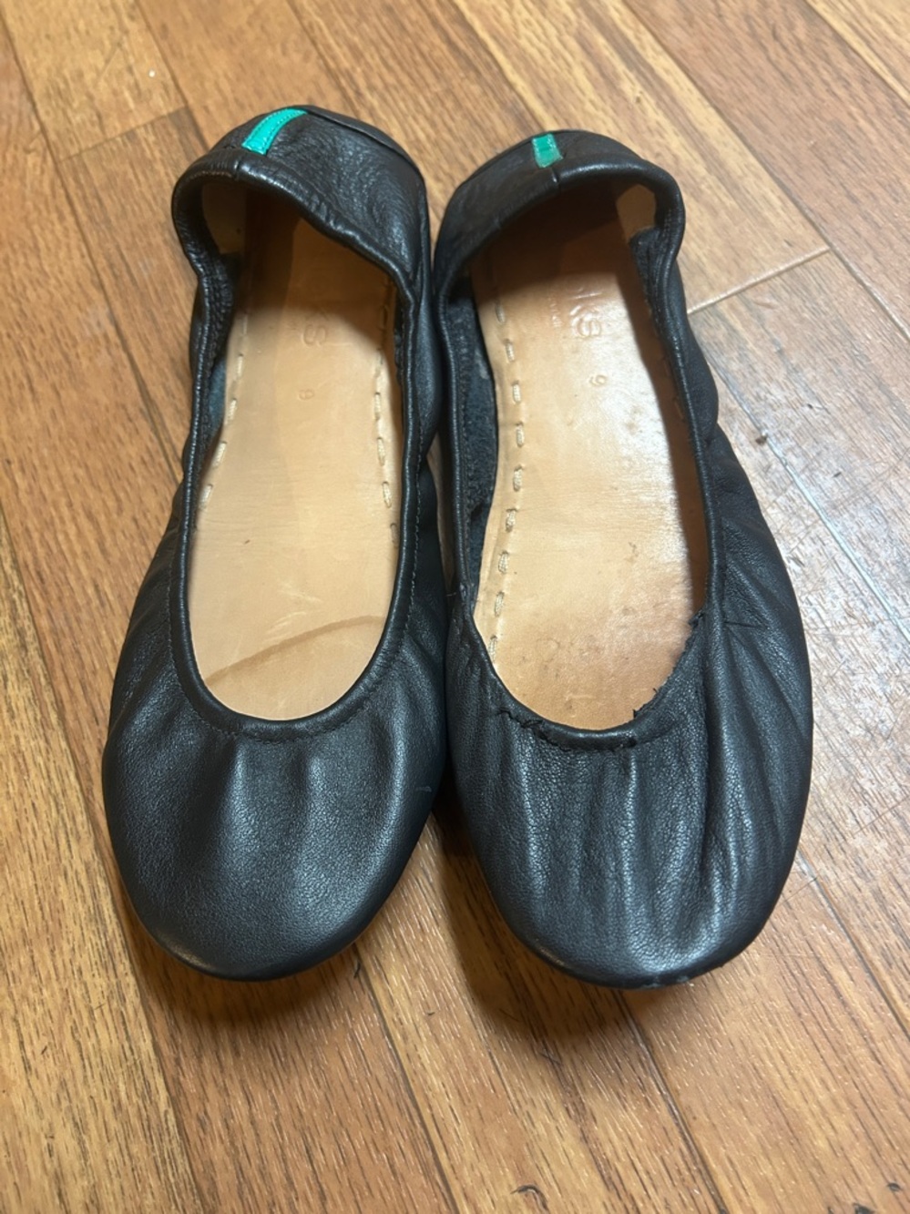 Tieks Black Leather Ballet Flats with Teal Accent